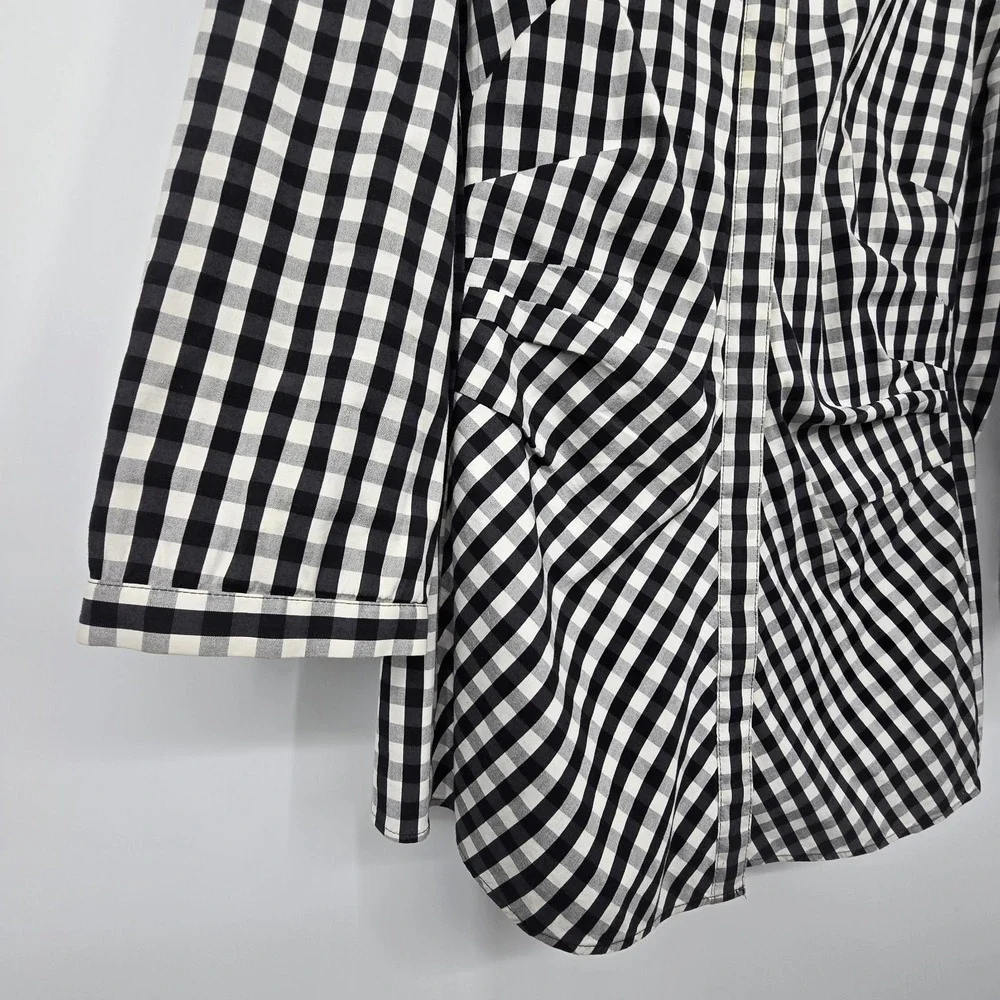 Lafayette 148 NY Leigh Gingham Check Shirt Womens Sz 8 Black White Preppy Picnic - Picture 3 of 13